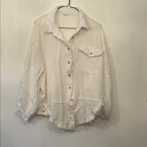 Women's Easel White Button-Up Top Size L